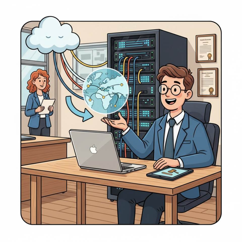 Комікс-ілюстрація референдара з портфелем, планом уроку та семінарськими матеріалами в класі або в суді